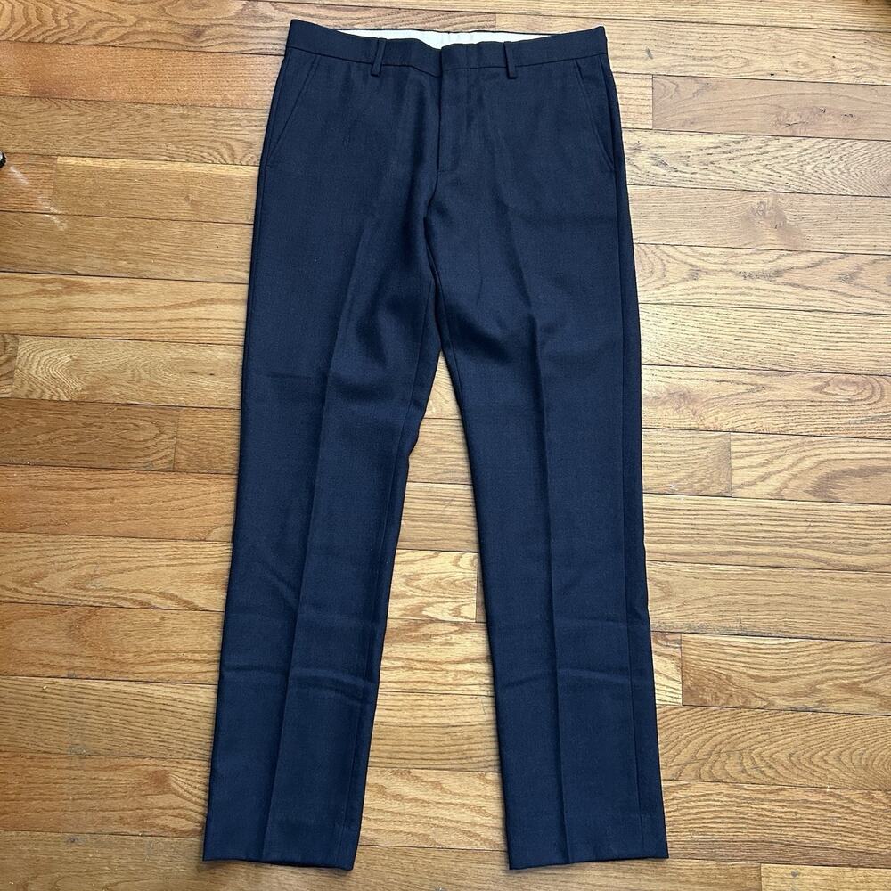 J Crew Bowery 100% Wool Navy Blue Slim Pleated Trousers Pants 32x32